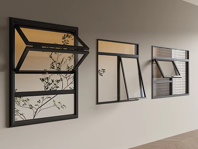Modern Black Frame Casement Windows With Glass Panes And Multiple Open Styles 3d model