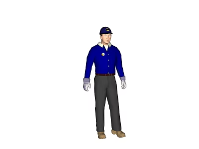 Man Wearing Blue Jacket Gray Pants Cap And White Gloves Standing Pose 3d model