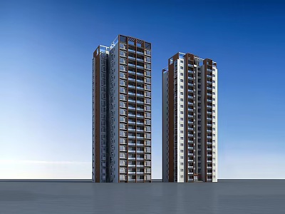 Modern High Rise Residential Buildings With Brown And White Facade And Blue Sky 3d model