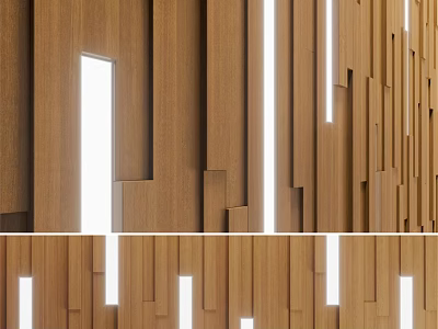 Modern Wooden Wall Decor With Geometric Patterns And Integrated Light Strips 3d model