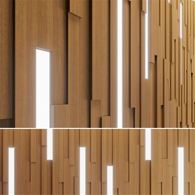 Modern Wooden Wall Decor With Geometric Patterns And Integrated Light Strips 3d model