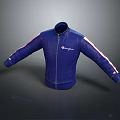 Champion Blue Zip Up Jacket With White And Red Striped Sleeves And Logo