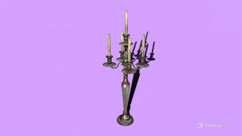 Classic Metal Candelabra With Five Arms And Unlit Candles On Purple Background 3d model 