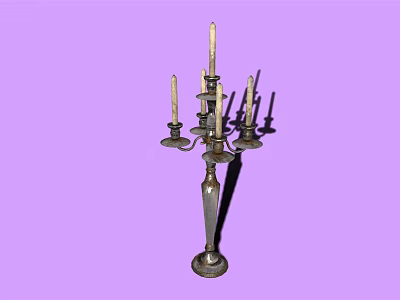 Classic Metal Candelabra With Five Arms And Unlit Candles On Purple Background 3d model