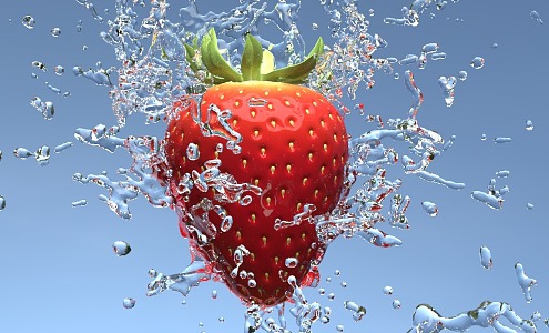 Strawberry splash of water 3d model