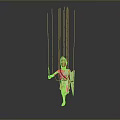 Game Movie Character Marionette With Red Mask Holding Sword And Shield Controlled By Strings