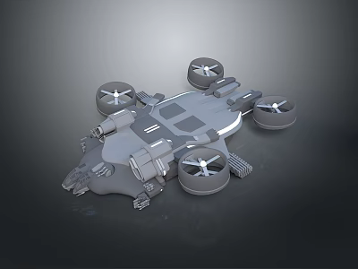 3D Sci Fi Flying Vehicle Model With Four Propellers And Futuristic Design 3d model