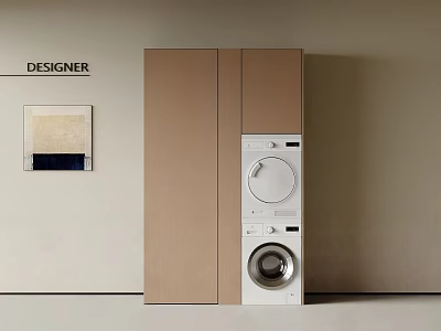 Modern Balcony Cabinet Design With Built in Washing Machine And Dryer Storage 3d model