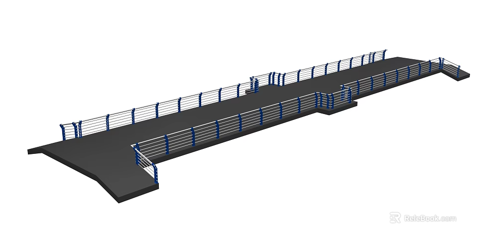 Modern Blue Metal Railing Design On Platform With Posts And Bars 3d model 
