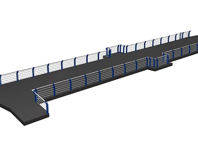 Modern Blue Metal Railing Design On Platform With Posts And Bars 3d model