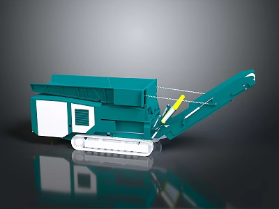 Green Tracked Mobile Crushing Machine With Conveyor Belt And Feeding Hopper 3d model
