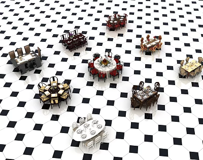 New Chinese Dining Table and Chair Combination Sofa Seat Chair Dining Table Seat Combination 3d model