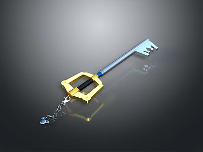 Golden Blue Key With Stylish Key Ring And Small Pendant For Daily Use 3d model