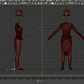 Red And Black Spliced Bodysuit With Long Sleeves And Red Top Hat