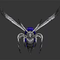 Mechanical Insect With Blue Body Silver Wings And Metallic Legs On Dark Background
