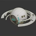 Futuristic White Spherical Tech Device With Circular Rings And Blue Glowing Elements 3d model