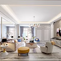 Elegant Modern Living Room Interior With Sofa Coffee Table And Chandelier