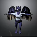 Purple Feline Like Creature With Wings In White T Shirt Standing Pose