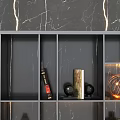 Modern TV Wall Design With Marble Texture Side Shelves Built in Lighting And Decorative Items
