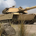 Military Utility Vehicles Featuring Tank And Armored Car In Open Terrain With Rocks And Grass