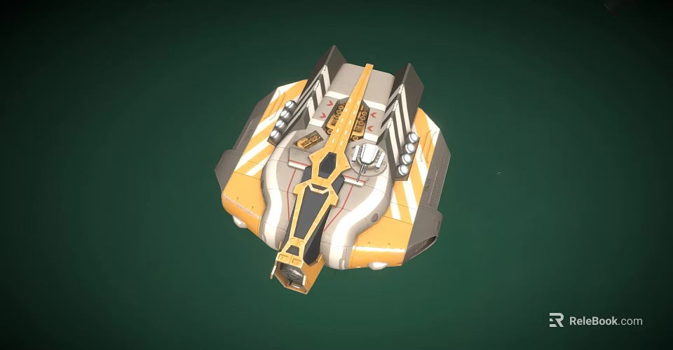 Futuristic Science Fiction Vehicle 3D Model With Yellow White Streamlined Structure And Geometric Shapes 3d model 