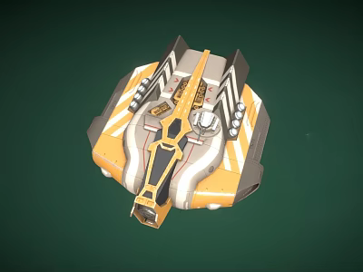 Futuristic Science Fiction Vehicle 3D Model With Yellow White Streamlined Structure And Geometric Shapes 3d model