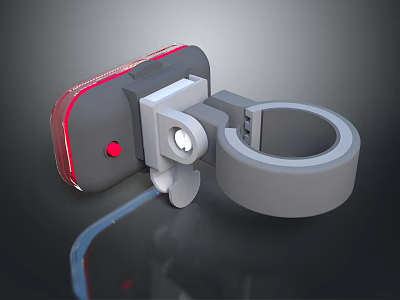 Bicycle Taillight Device With Red Light Gray Mounting Clamp And Secure Ring 3d model