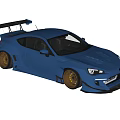 Blue Two Door Sports Car With Rear Spoiler Black Wheels And Aerodynamic Design