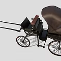 Elegant Vintage Horse Carriage with Black Canopy Brown Seats and Spoked Wheels