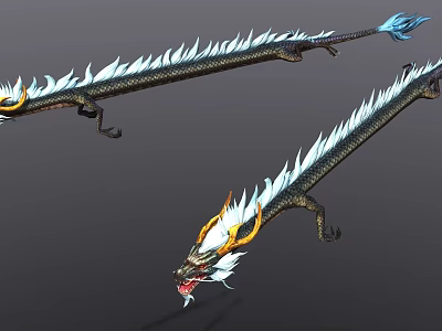 Game Movie Dragon Character With Golden Horns White Blue Mane And Black Body 3d model