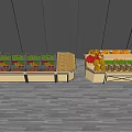 Retail Display Shelves with Fresh Fruits and Vegetables in Divided Compartments