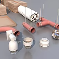 Industrial Equipment Setup With Crane Cardboard Boxes Parts And Components