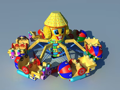 Colorful Kids Amusement Ride With Rotating Car Seats And Central Tower Structure 3d model