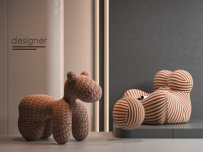 Two Brown Designer Lazy Sofas Animal Shaped And Striped Modern Interior Decor 3d model