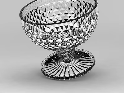 Technology Exhibition Hall Displaying Crystal Bowl With Intricate Diamond Cut And Radial Base Design 3d model