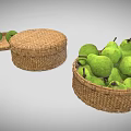 Wicker Daily Necessities Including Trays And Box With Fresh Green Pears