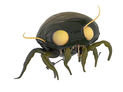 Green Insect Like Creature With Yellow Eyes Long Antennae And Multiple Legs 3d model