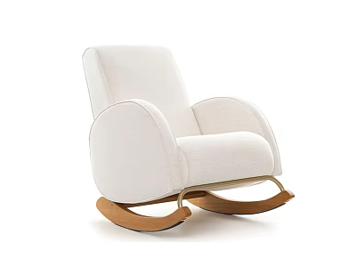 White Single Seater Fabric Rocking Chair With Wooden Rockers Modern Comfortable Design 3d model