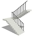 Modern Staircase Interior Design With White Steps And Black Railings 3d model