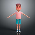 3D Boy Character Model Wearing Pink Polo Shirt Blue Shorts And White Sneakers