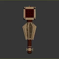 Ornate Red And Gold Hammer Weapon With Intricate Metal Panels And Craftsmanship