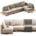 Log cream wind multi-person sofa 3d model