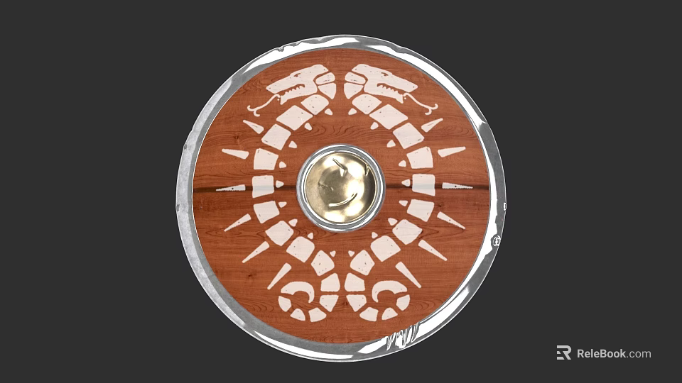Wooden Shield With Metal Center And Snake Pattern Transparent Rim Design 3d model 