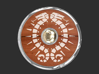Wooden Shield With Metal Center And Snake Pattern Transparent Rim Design 3d model