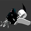 Black Cat With Blue Eyes Surrounded By White Geometric Fragments On Black Background With Reflection