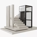 Modern Staircase Design With White Stone Steps Glass Panel And Black Frame Structure 3d model