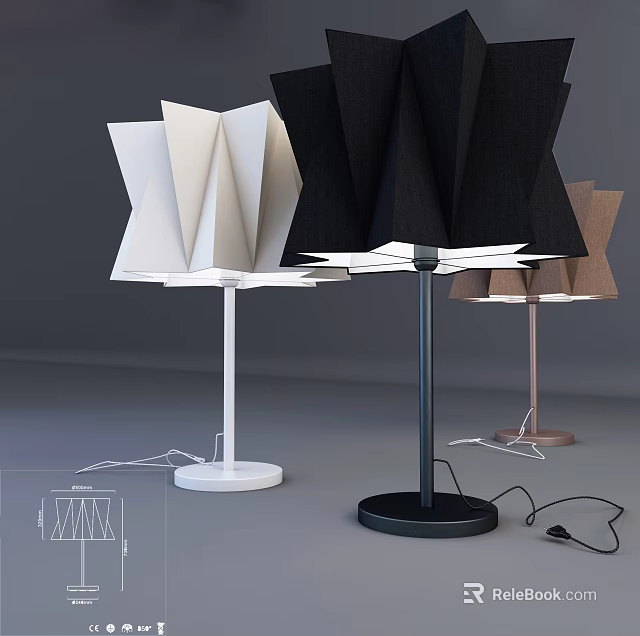 Abstract Shaped Table Lamps With Folded Shades And Multiple Color Bases 3d model