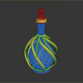 Elegant Blue Glass Bottle With Golden Twisted Decorative Elements And Reflective Surface 3d model