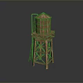 Wooden Water Tower Structure With Metal Ladder And Isolated Dark Background