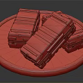 Different Colored Stacked Cases on Circular Green Frame with Dirt Ground and Small Stones